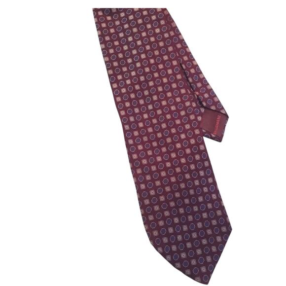 Giorgio Armani Cravatte Tie Wine Red Pattern Square Circle Blue Gold - Picture 2 of 4